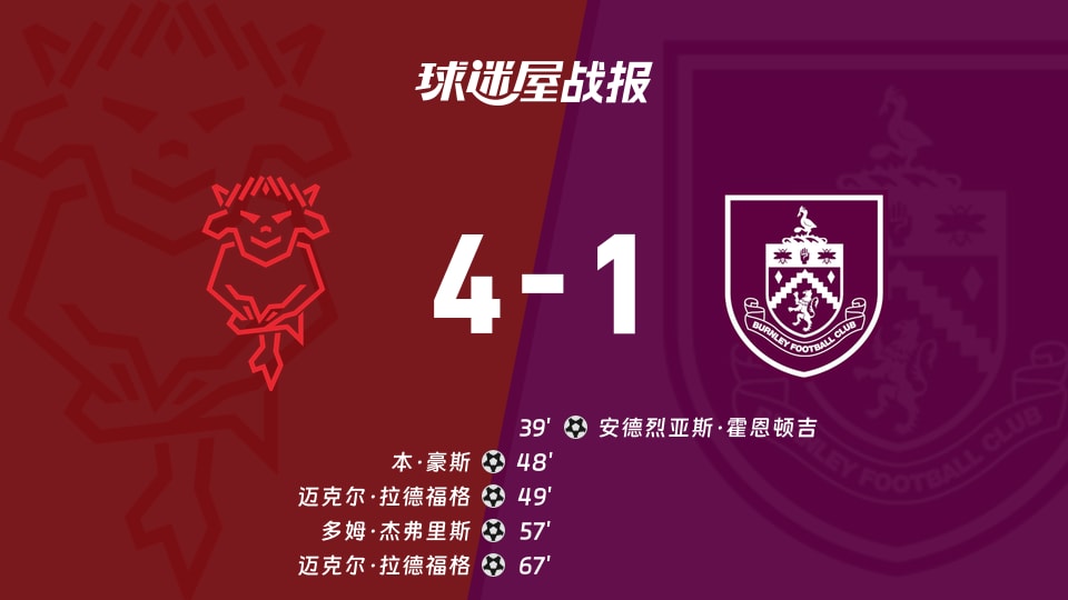 【英冠联赛第12轮】林肯城vs伯恩利比赛结果：林肯城(4-1)伯恩利比分战报(2026年10月24日)