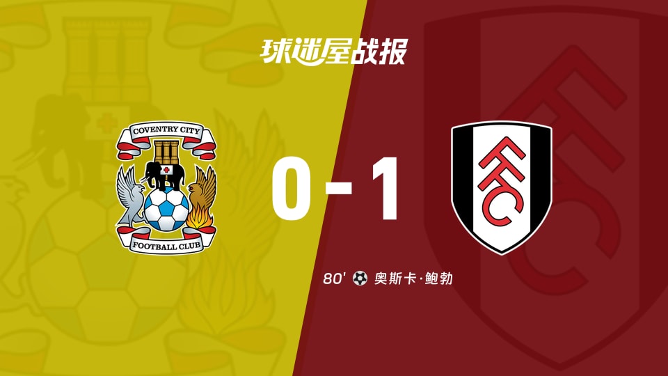 【英超联赛第8轮】考文垂vs富勒姆比赛结果：考文垂(0-1)富勒姆比分战报(2026年10月24日)